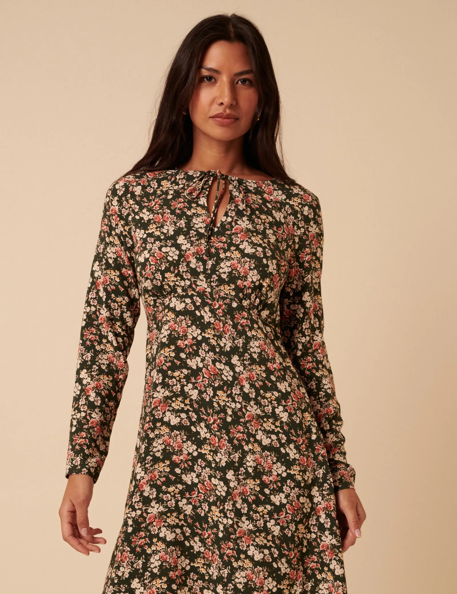 Green Ditsy Floral Long Sleeve Tessa Mini Dress sold by Nobody's Child product image thumbnail 3