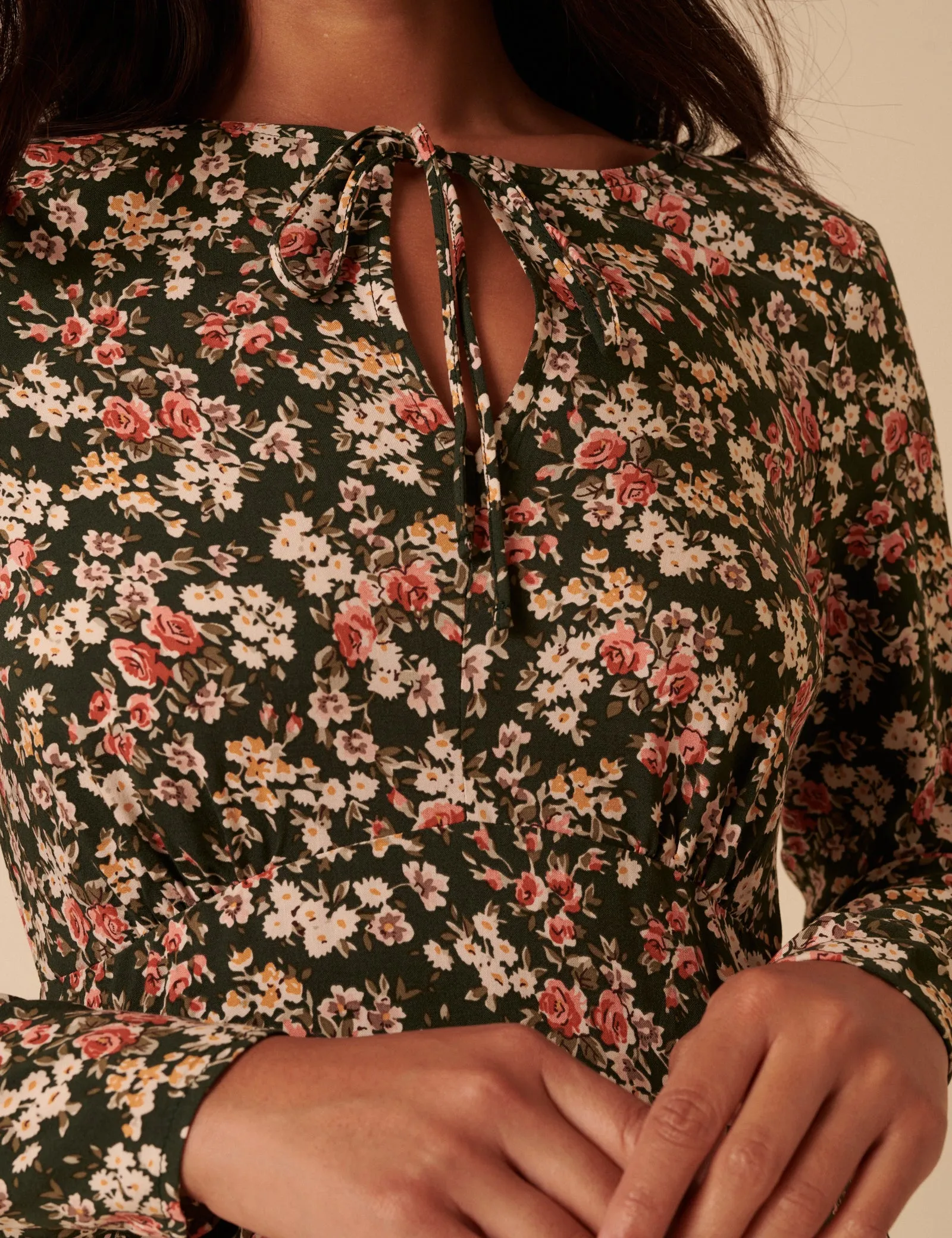 Green Ditsy Floral Long Sleeve Tessa Mini Dress sold by Nobody's Child product image thumbnail 4