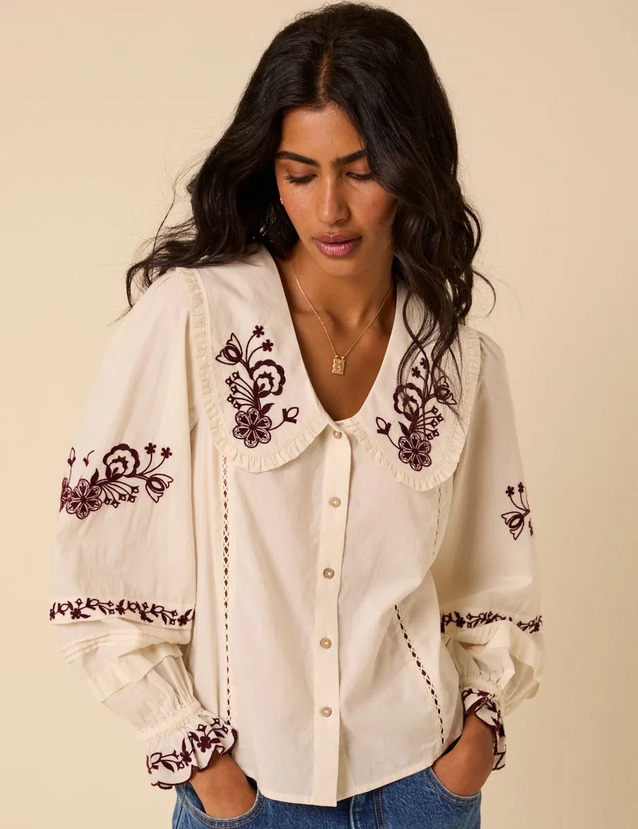 White Floral Embroidered Blouse sold by Nobody's Child product image thumbnail 4