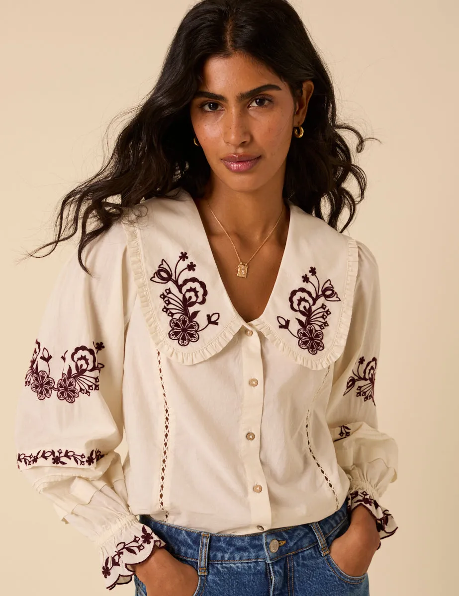 White Floral Embroidered Blouse sold by Nobody's Child
