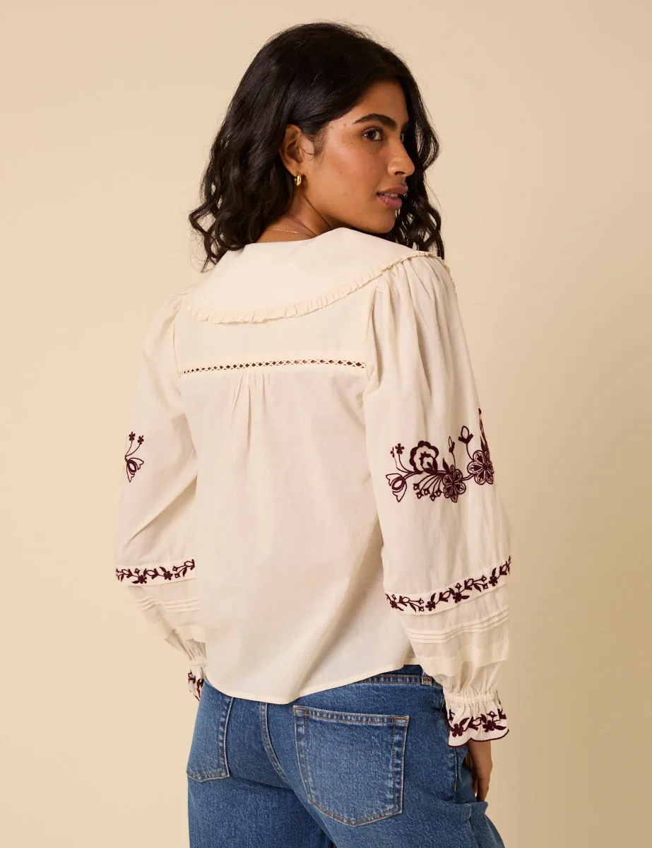 White Floral Embroidered Blouse sold by Nobody's Child product image thumbnail 5