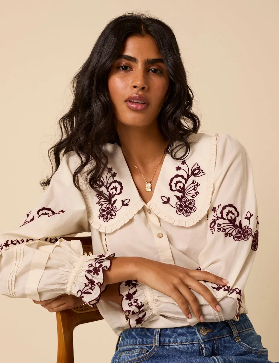 White Floral Embroidered Blouse sold by Nobody's Child product image thumbnail 2