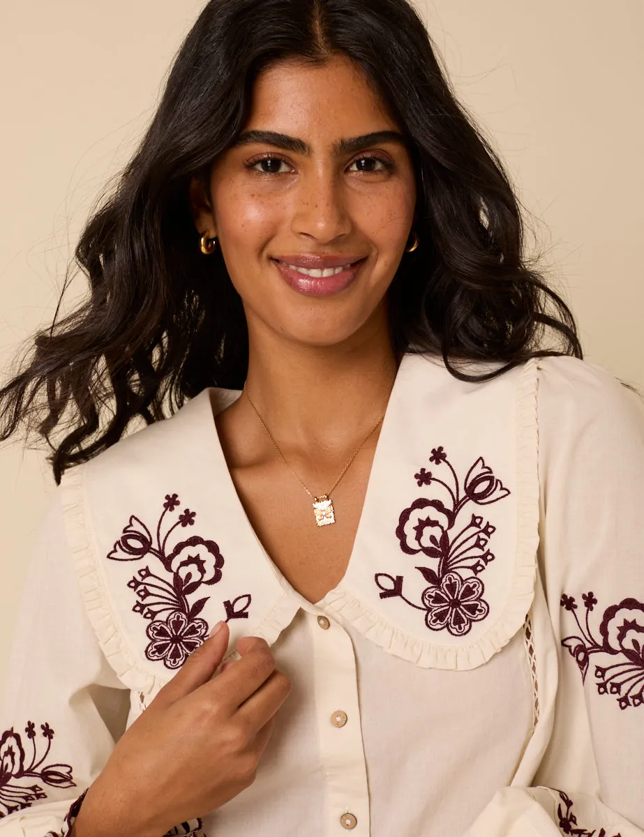 White Floral Embroidered Blouse sold by Nobody's Child product image thumbnail 3