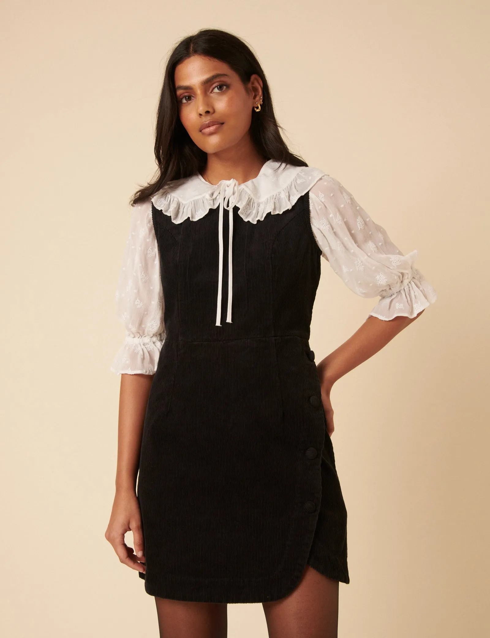 Black Cord Birch Pinafore Mini Dress sold by Nobody's Child product image thumbnail 2