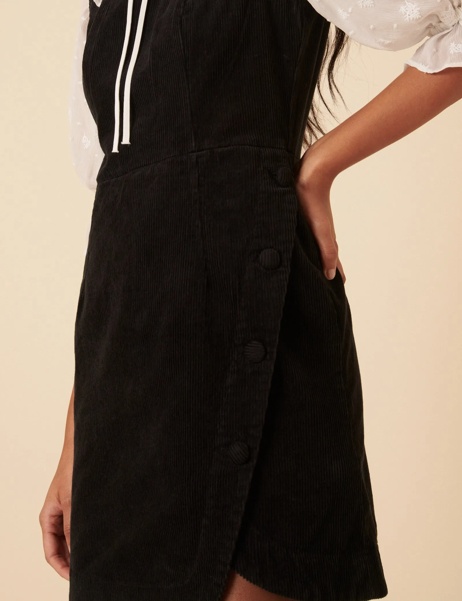 Black Cord Birch Pinafore Mini Dress sold by Nobody's Child product image thumbnail 4