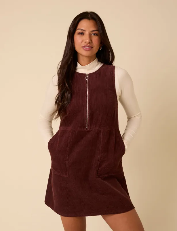 Brown Cord Homerton Pinafore Mini Dress sold by Nobody's Child