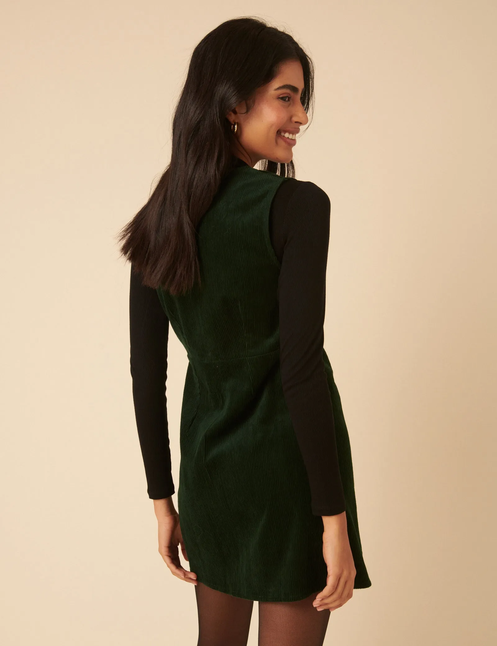 Khaki Green Cord Gianna Pinafore Mini Dress sold by Nobody's Child product image thumbnail 5