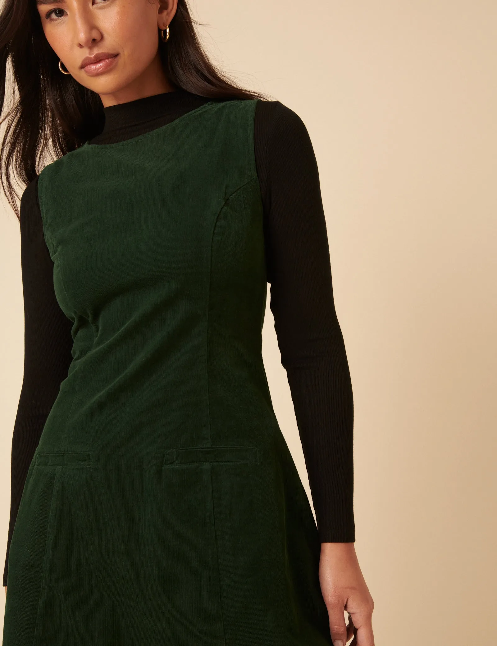Forest Green Cord Boston Pinafore Mini Dress sold by Nobody's Child product image thumbnail 2