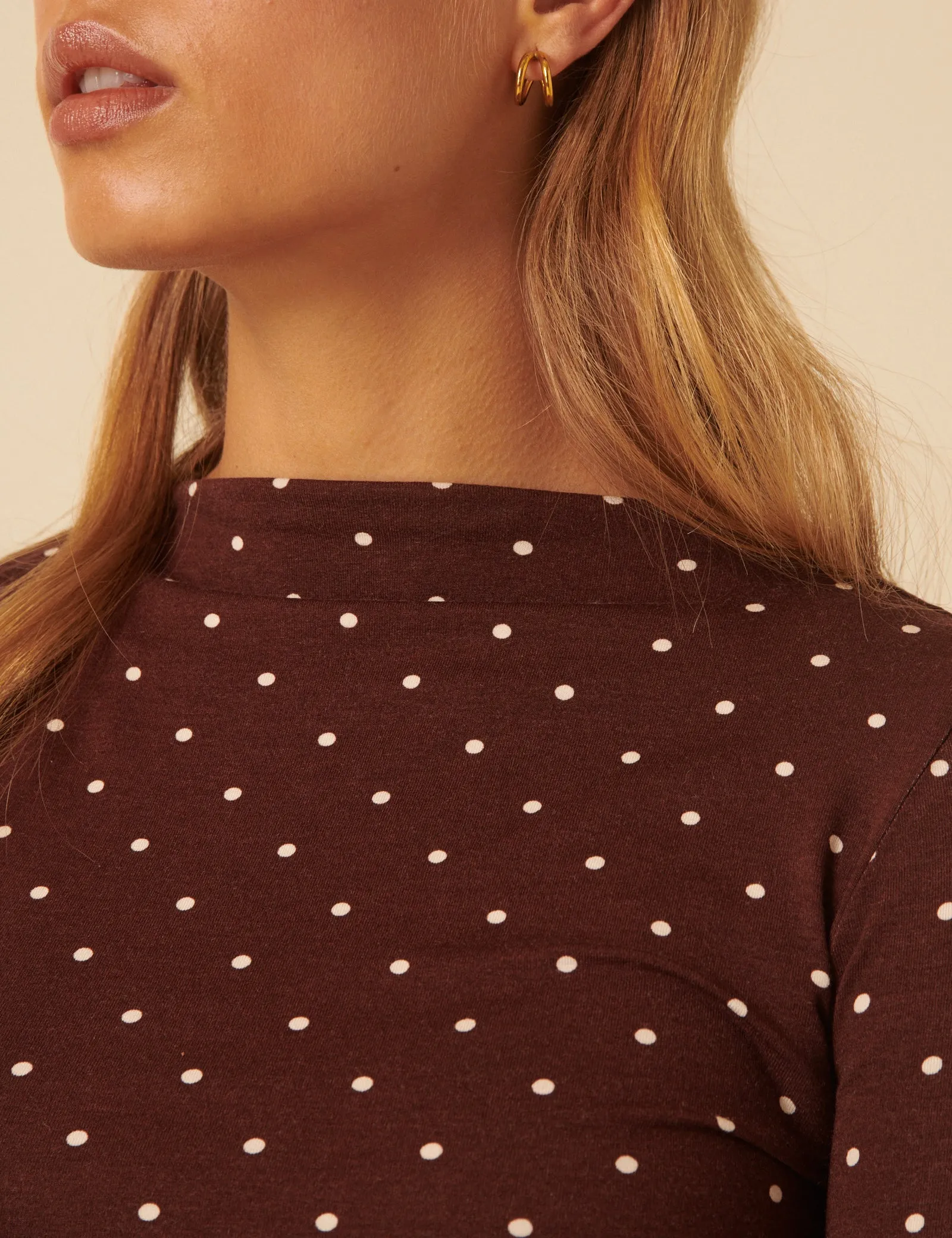 Brown Polka Dot High Neck Long Sleeve Top sold by Nobody's Child product image thumbnail 5