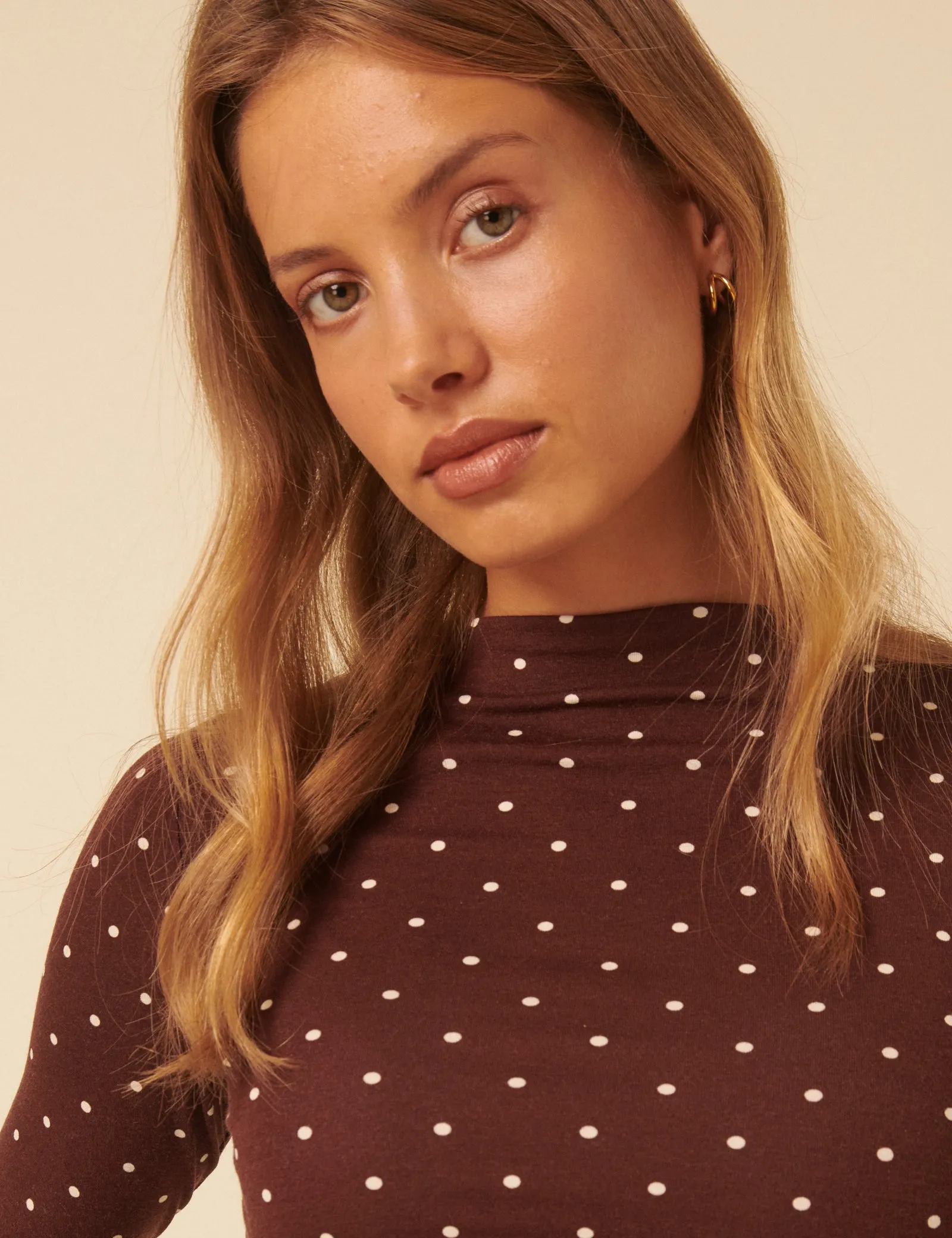 Brown Polka Dot High Neck Long Sleeve Top sold by Nobody's Child product image thumbnail 2