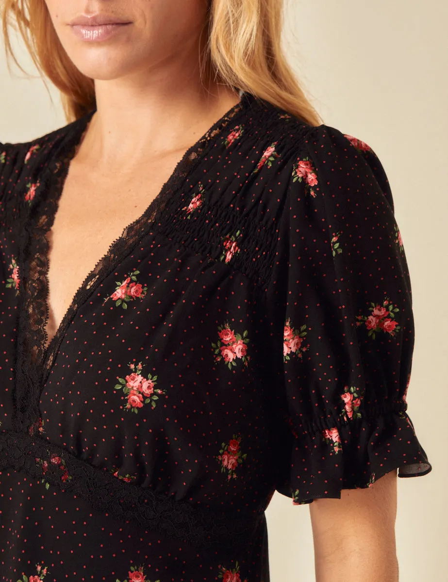Black Floral Printed Puff Sleeve Top sold by Nobody's Child product image thumbnail 3