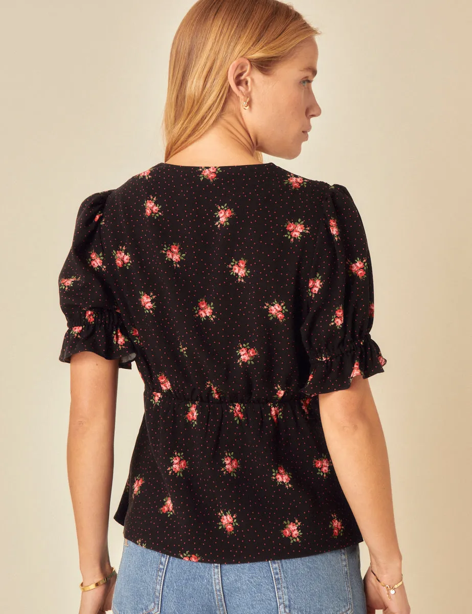 Black Floral Printed Puff Sleeve Top sold by Nobody's Child product image thumbnail 5