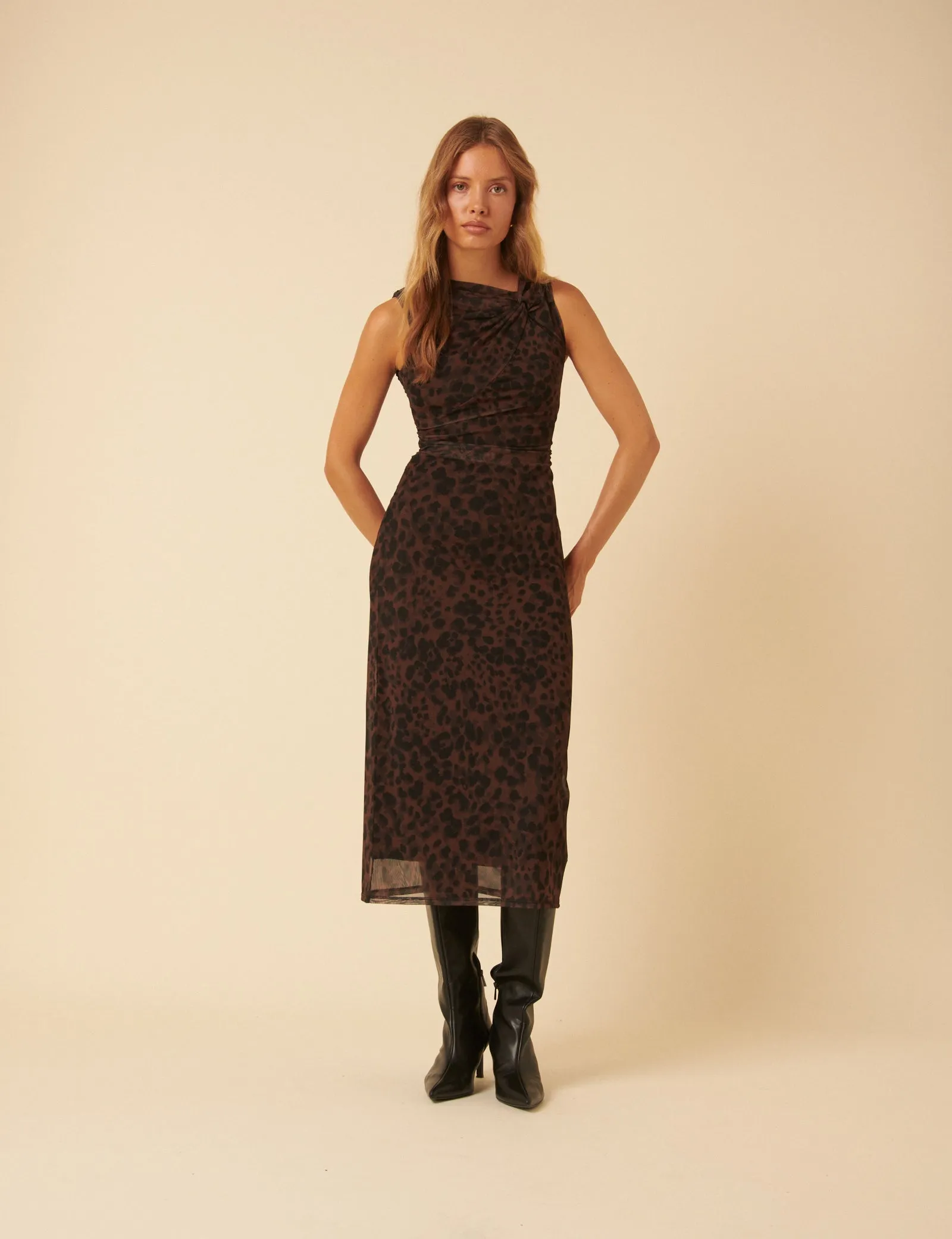 Leopard Print Mesh Morgan Midi Dress sold by Nobody's Child