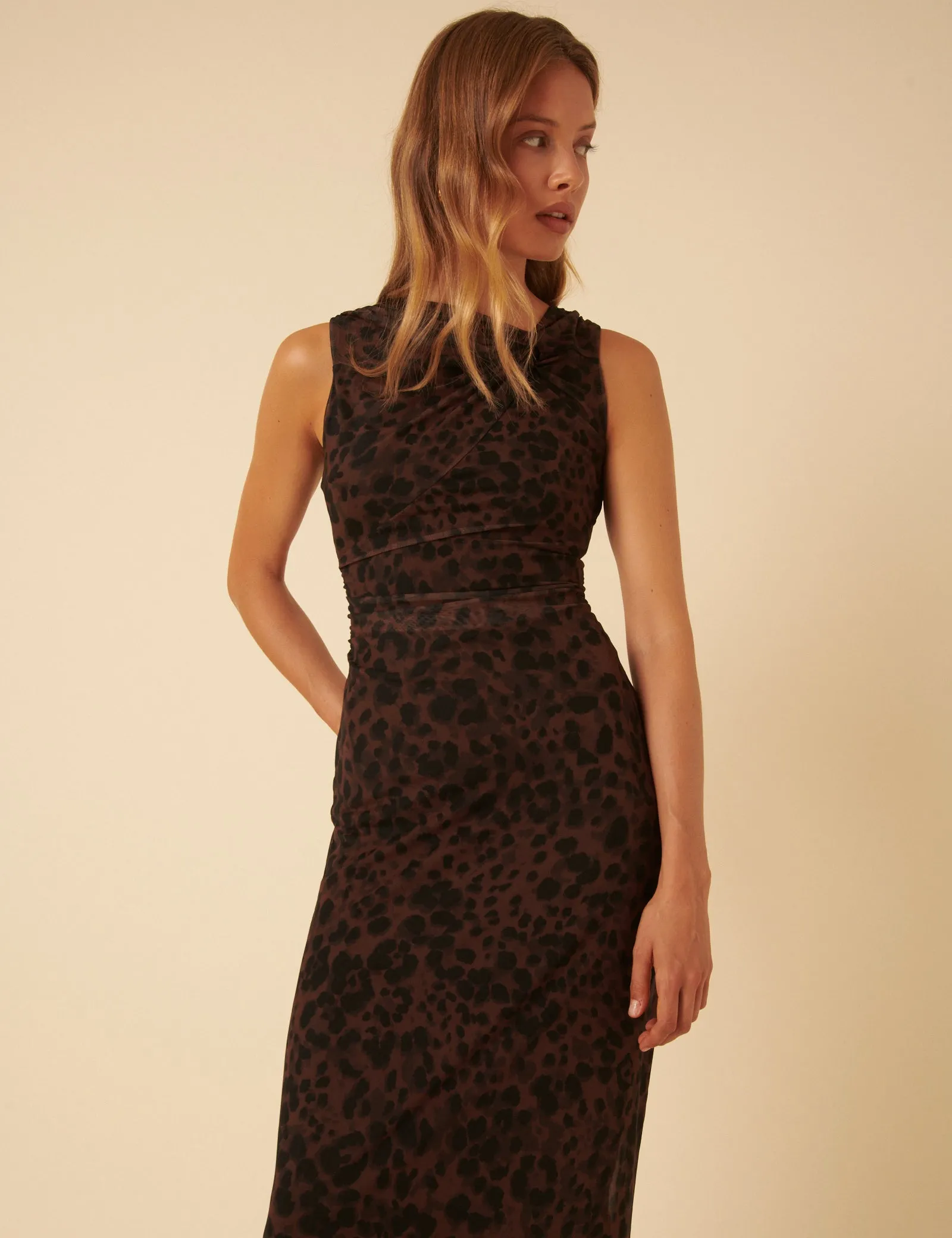 Leopard Print Mesh Morgan Midi Dress sold by Nobody's Child product image thumbnail 4