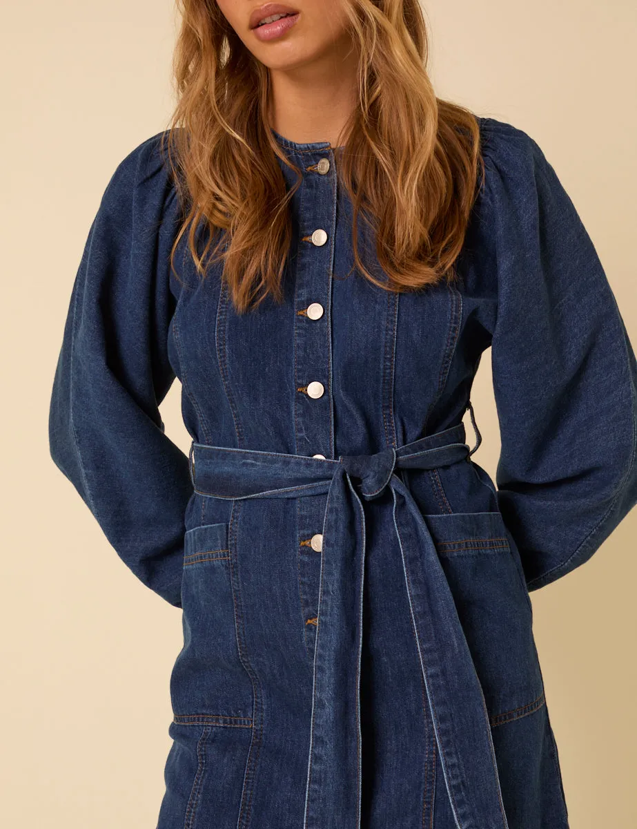 Dark Blue Denim Carlee Tie Waist Mini Dress sold by Nobody's Child product image thumbnail 4