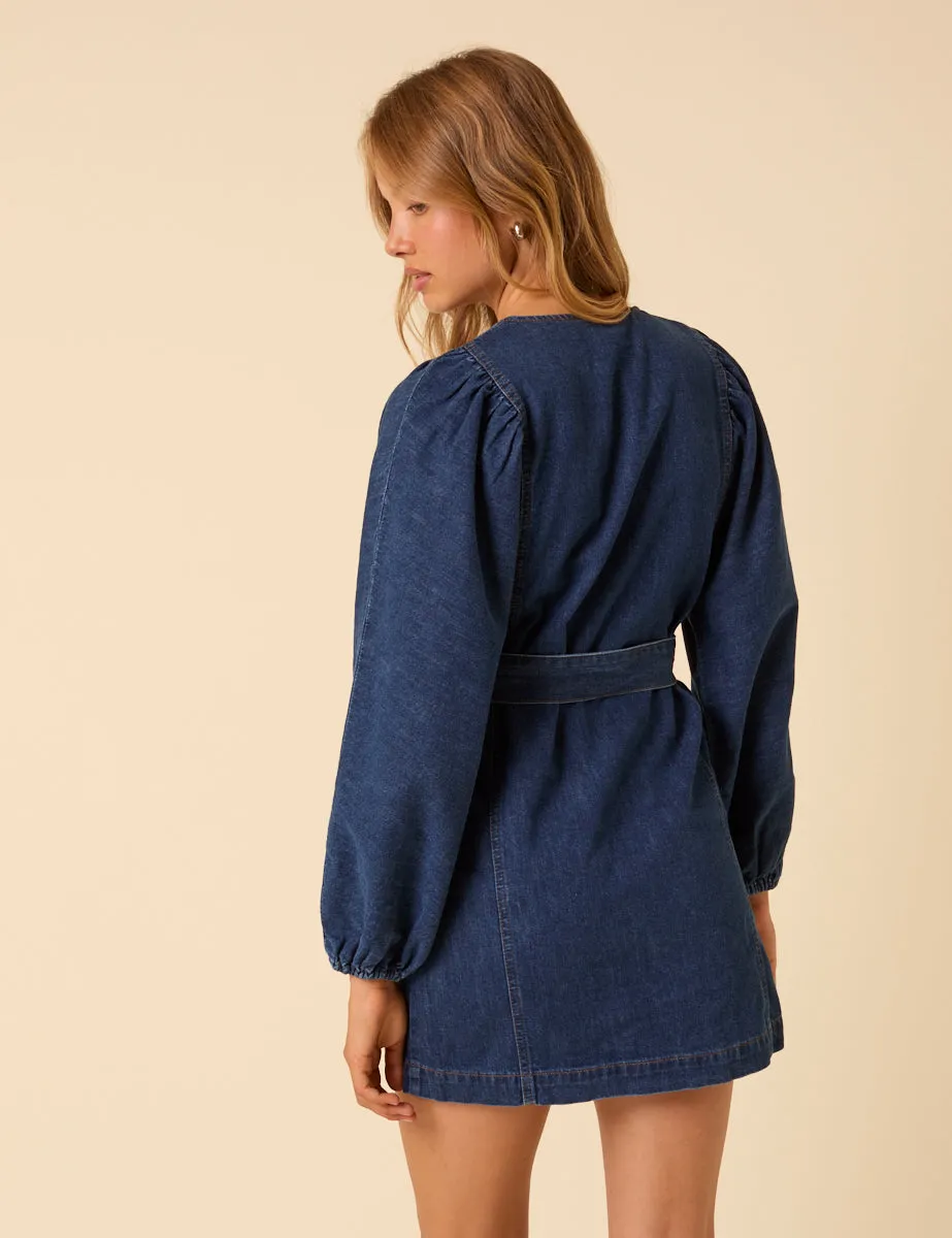 Dark Blue Denim Carlee Tie Waist Mini Dress sold by Nobody's Child product image thumbnail 5
