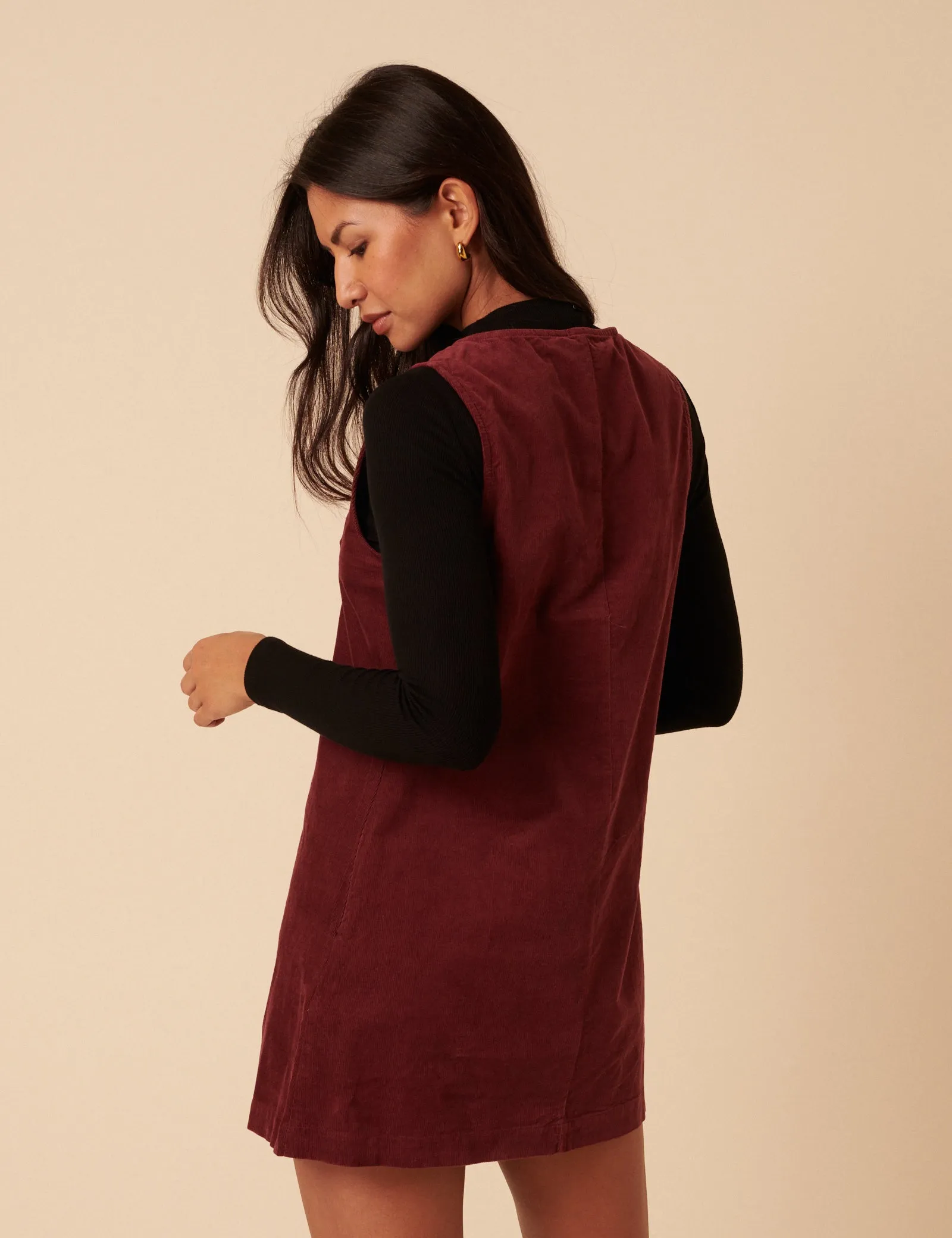 Petite Burgundy Nila Pinafore Mini Dress sold by Nobody's Child product image thumbnail 5