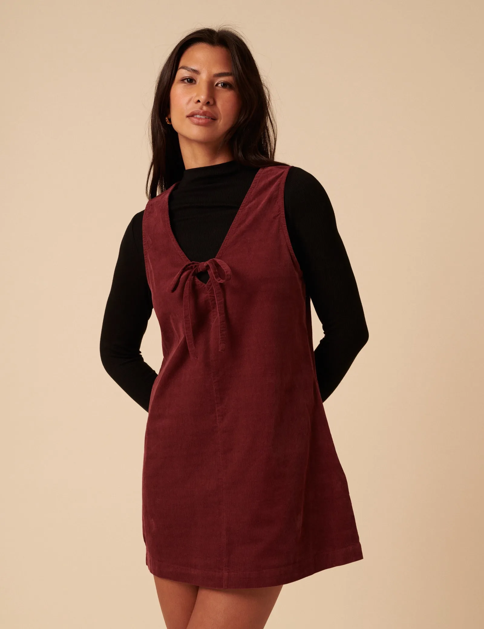 Petite Burgundy Nila Pinafore Mini Dress sold by Nobody's Child product image thumbnail 2