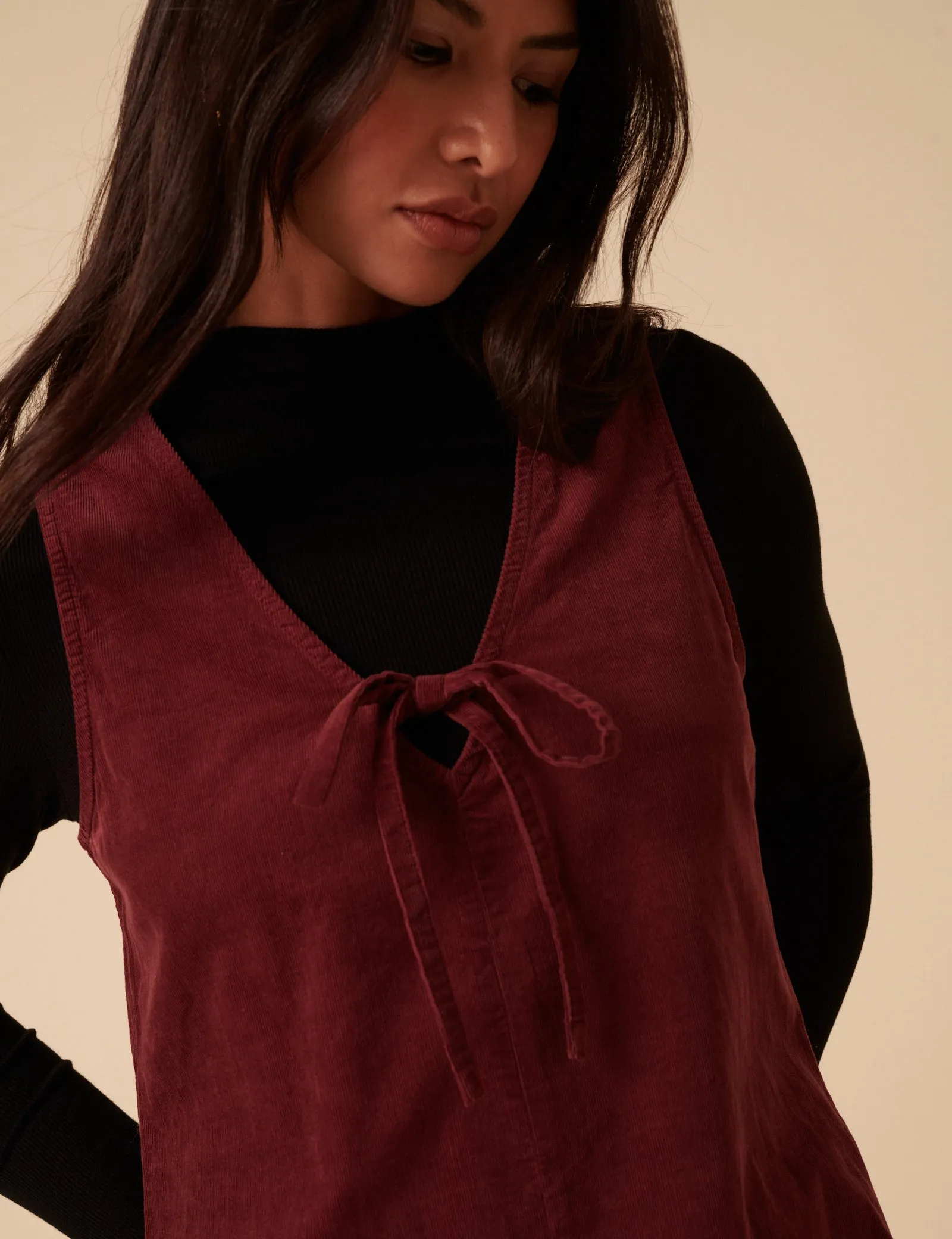 Petite Burgundy Nila Pinafore Mini Dress sold by Nobody's Child product image thumbnail 3