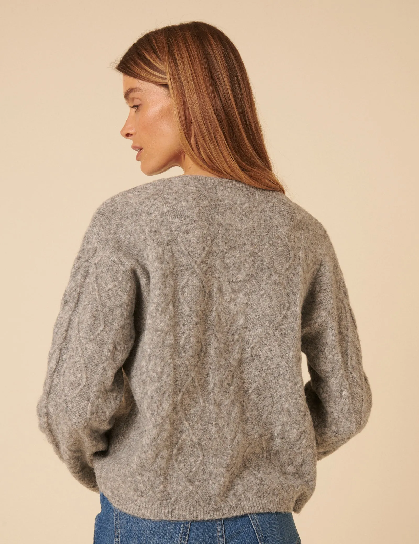 Grey Tie Front Cable Knitted Cardigan sold by Nobody's Child product image thumbnail 5