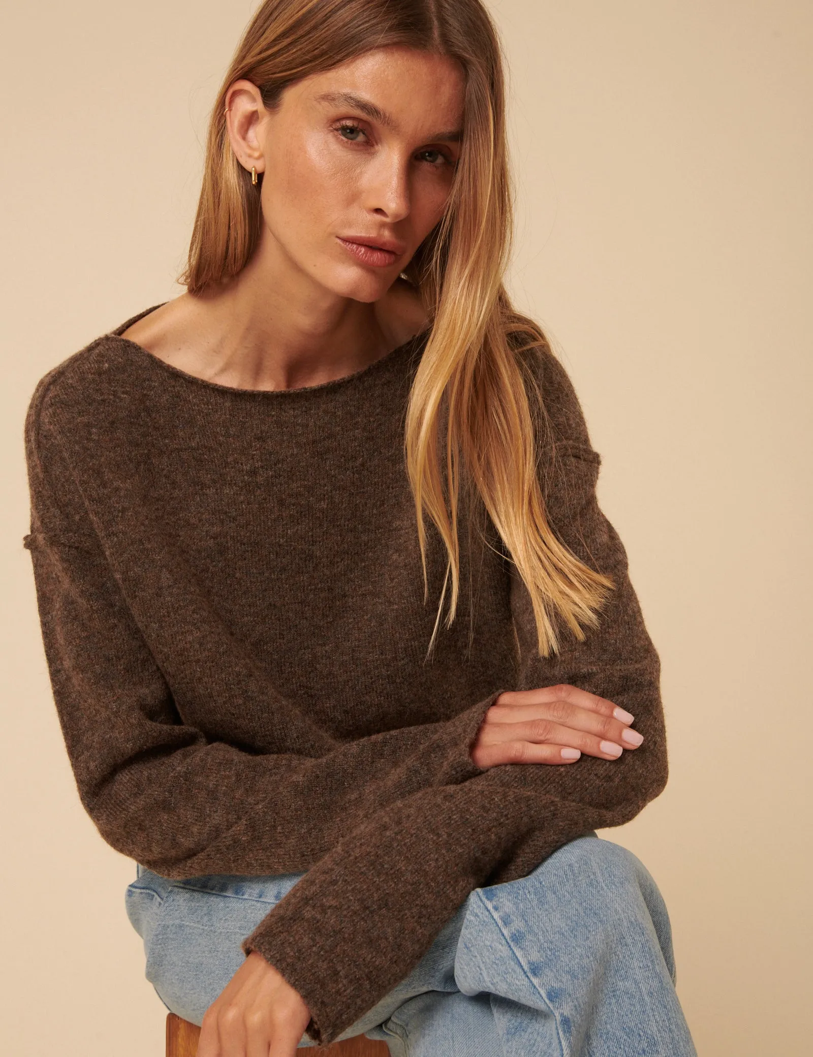 Brown Slash Neck Knitted Jumper sold by Nobody's Child product image thumbnail 5