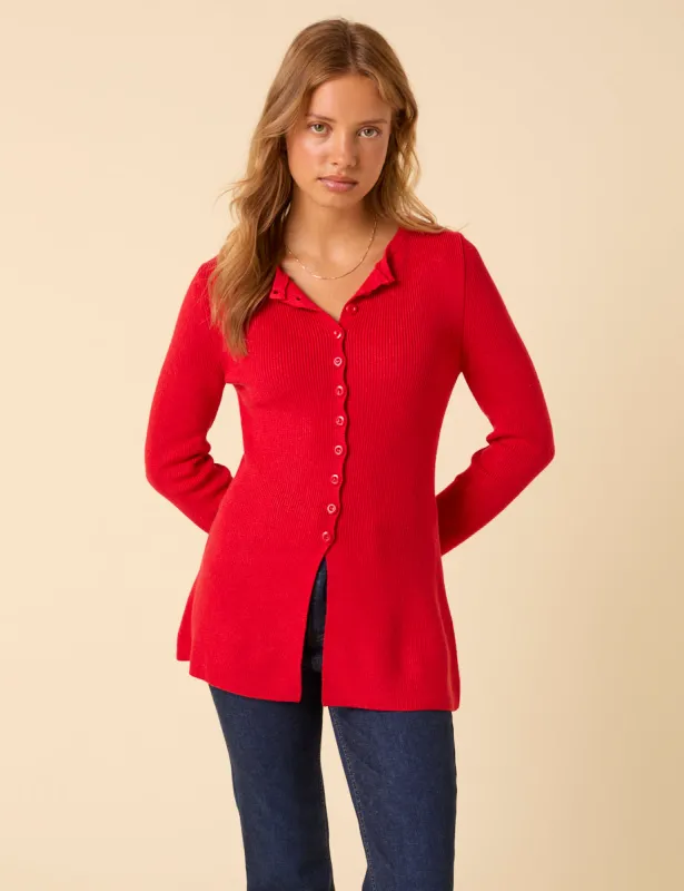 Red Ribbed Longline Cardigan sold by Nobody's Child