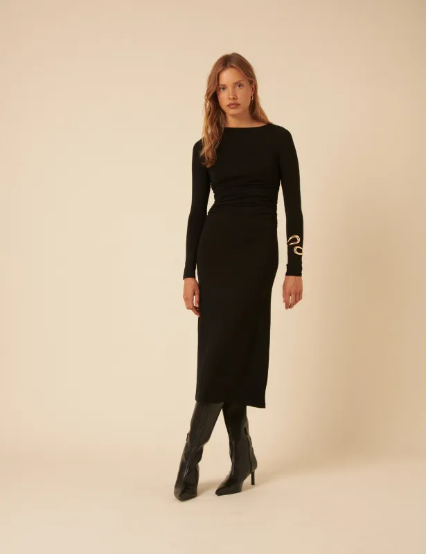 Black Jersey Draped Laurella Midi Dress sold by Nobody's Child