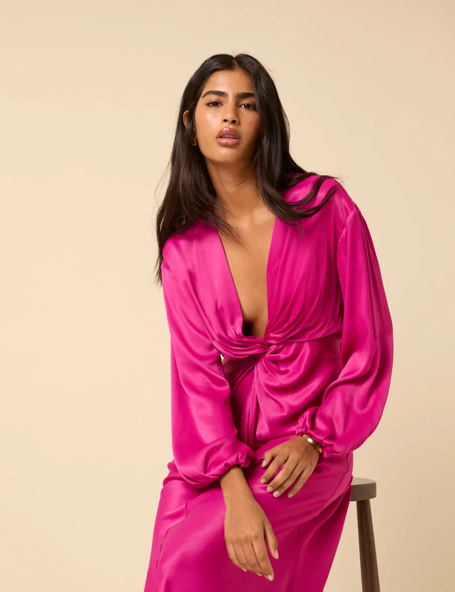 Pink Satin Adina Midaxi Dress sold by Nobody's Child product image thumbnail 2