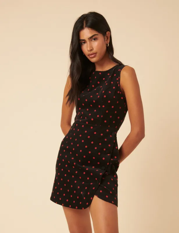 Black Cord Polka Dot Birch Mini Pinafore Dress sold by Nobody's Child