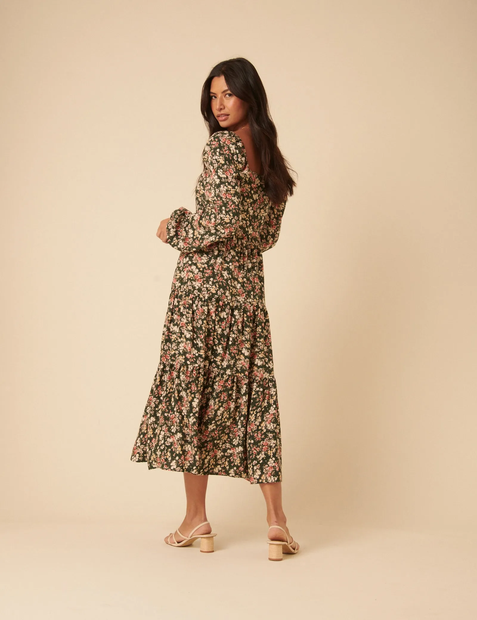 Black Floral Long Sleeve Maud Midi Dress sold by Nobody's Child product image thumbnail 5