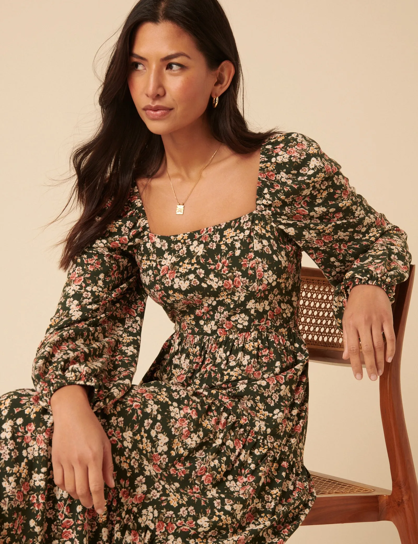 Black Floral Long Sleeve Maud Midi Dress sold by Nobody's Child product image thumbnail 2