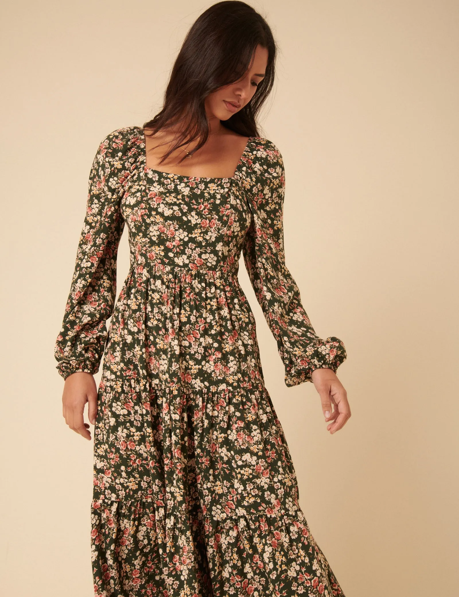 Black Floral Long Sleeve Maud Midi Dress sold by Nobody's Child product image thumbnail 4