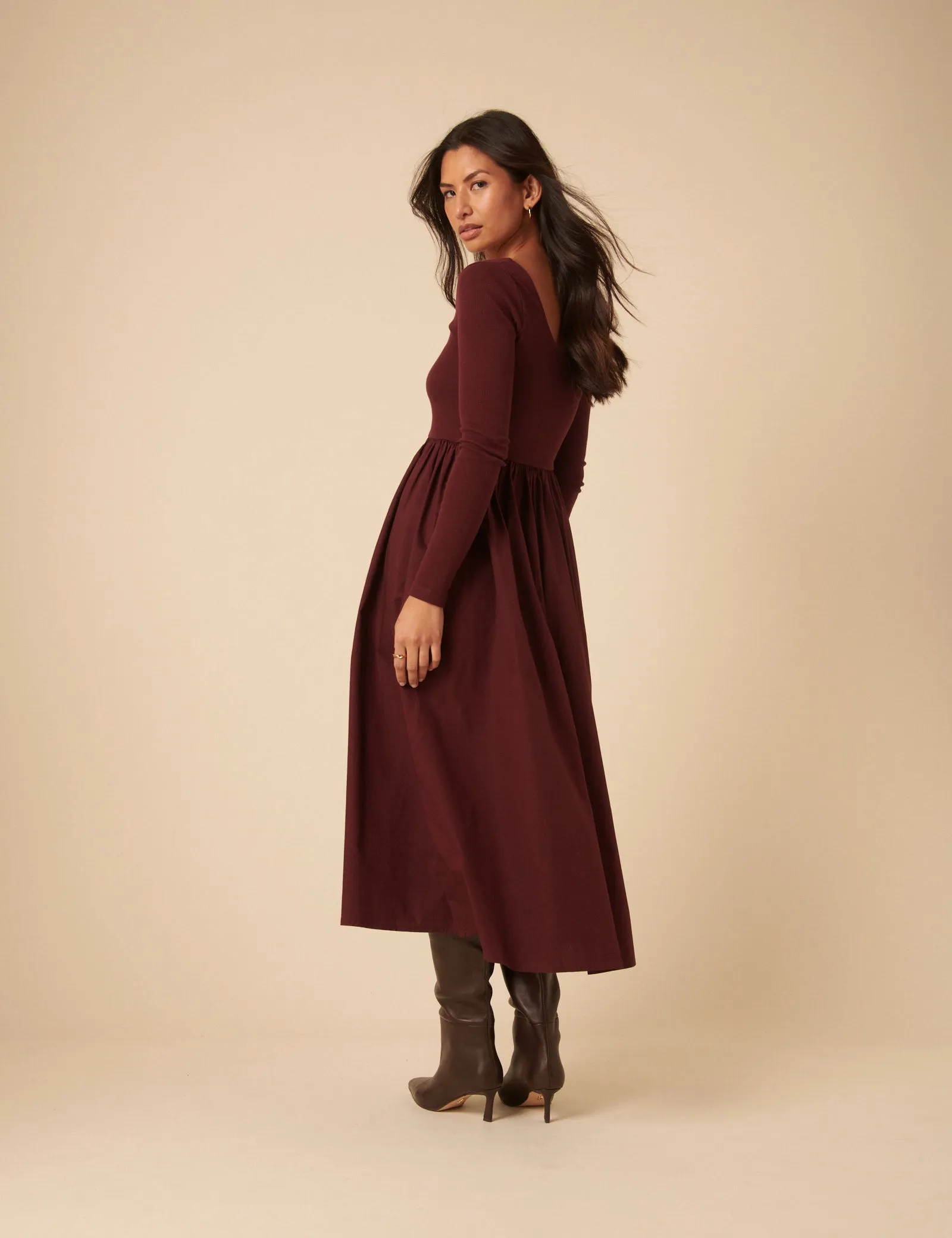 Burgundy Scoop Neck A-Line Midi Dress sold by Nobody's Child product image thumbnail 5