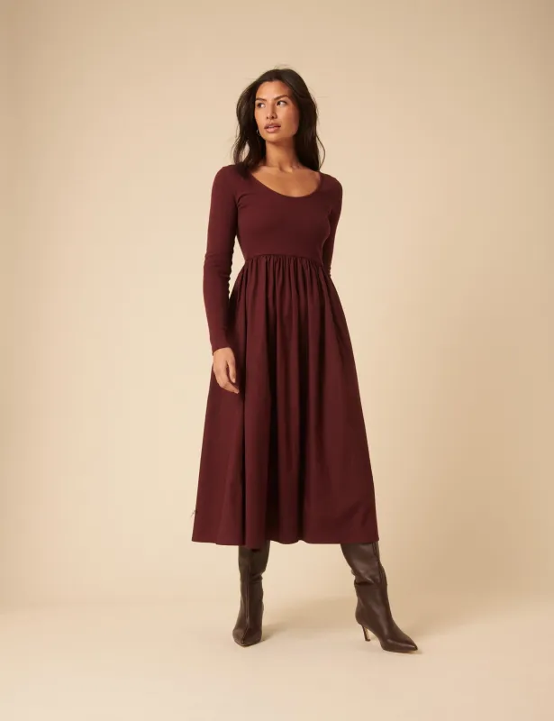 Burgundy Scoop Neck A-Line Midi Dress sold by Nobody's Child