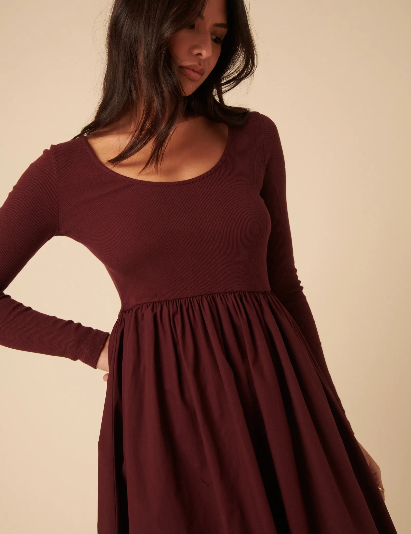 Burgundy Scoop Neck A-Line Midi Dress sold by Nobody's Child product image thumbnail 2