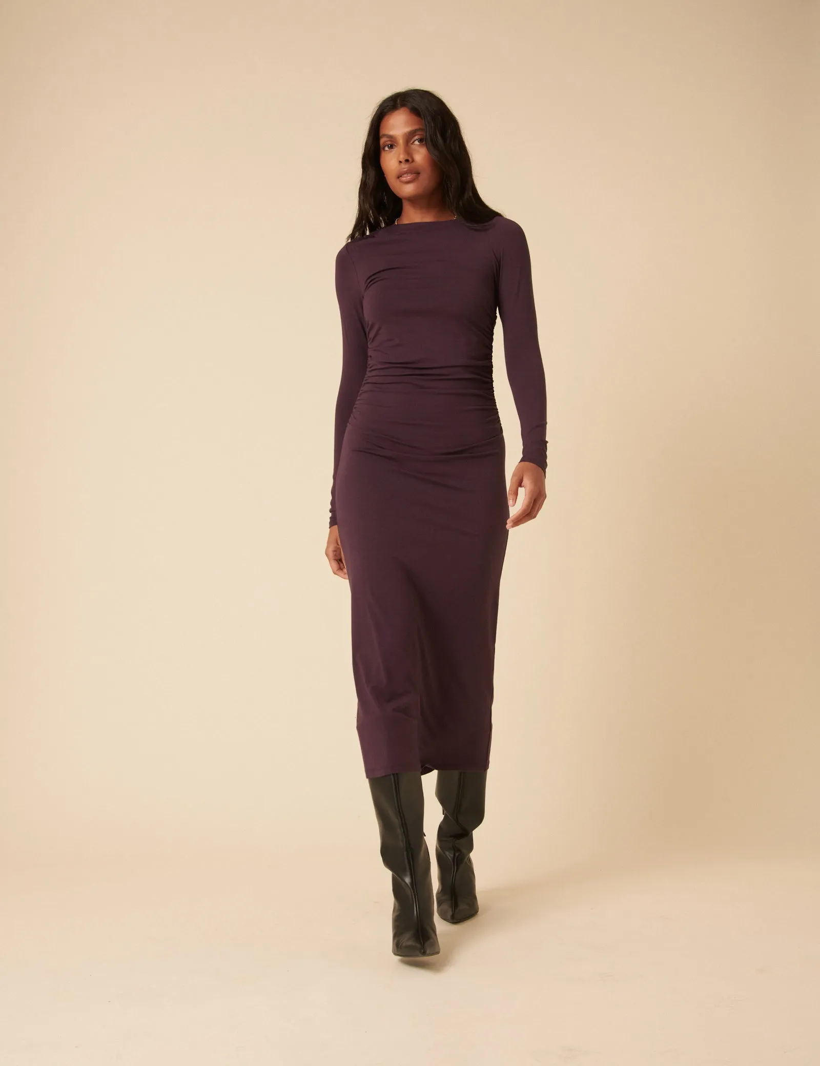 Purple Jersey Draped Laurella Midi Dress sold by Nobody's Child product image thumbnail 3