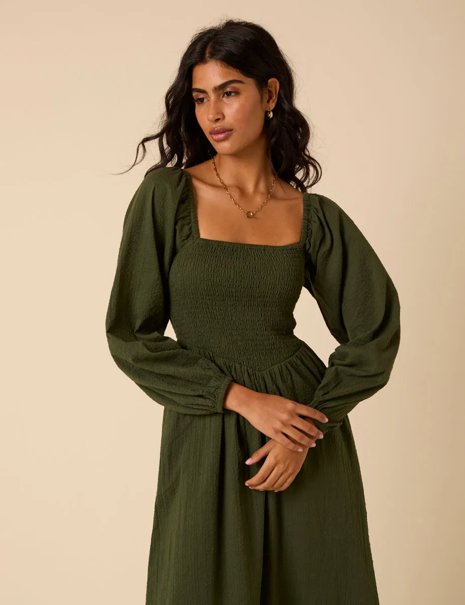 Khaki Long sleeve Imogen Midi Dress sold by Nobody's Child product image thumbnail 4