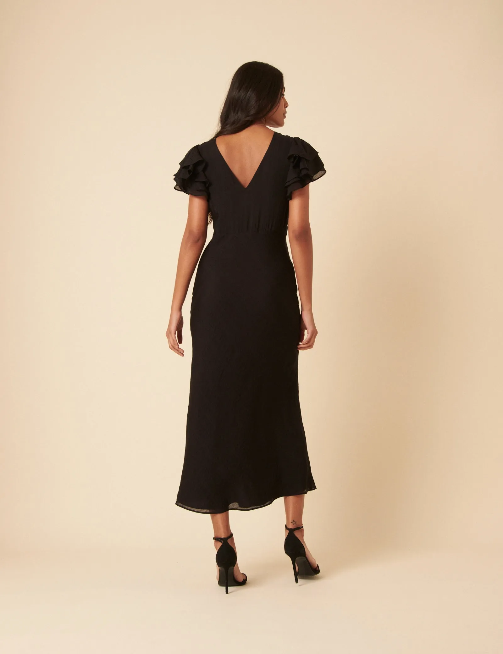 Black Frill Sleeve Lola Midi Dress sold by Nobody's Child product image thumbnail 5