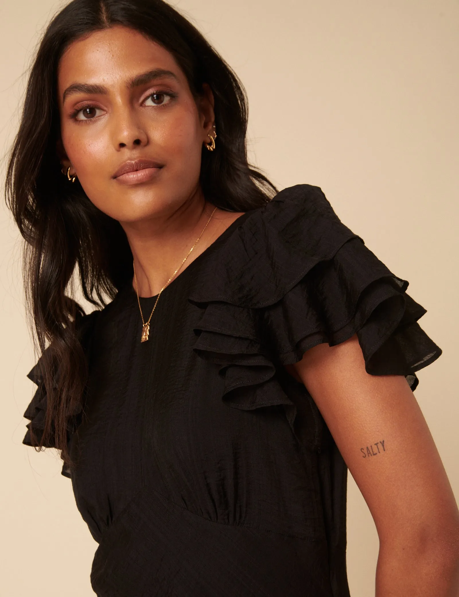 Black Frill Sleeve Lola Midi Dress sold by Nobody's Child product image thumbnail 4