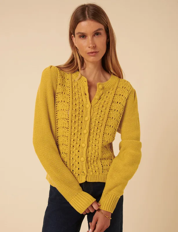 Yellow Pointelle Button Down Knitted Cardigan sold by Nobody's Child