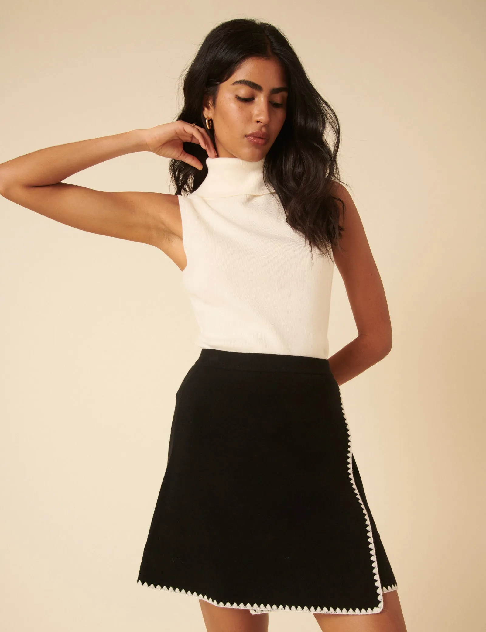 Black Whipstitch Knitted Mini Wrap Skirt sold by Nobody's Child product image thumbnail 3