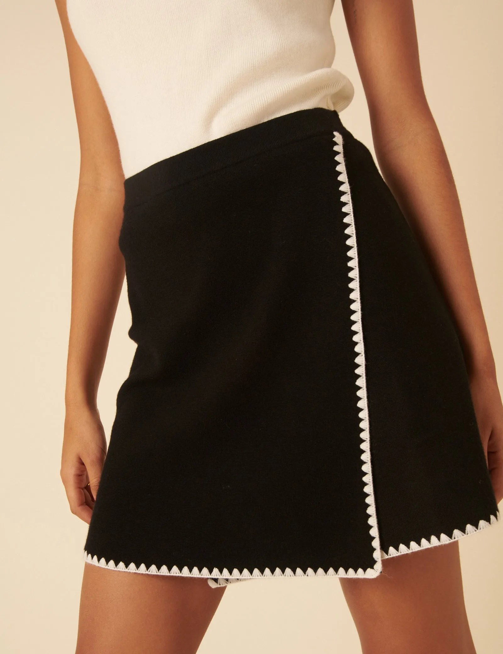 Black Whipstitch Knitted Mini Wrap Skirt sold by Nobody's Child product image thumbnail 2