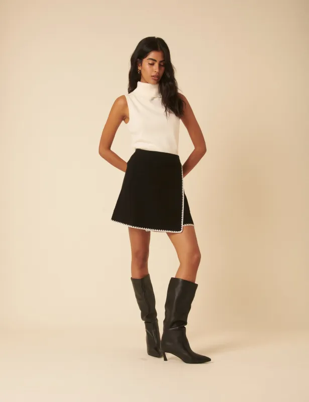 Black Whipstitch Knitted Mini Wrap Skirt sold by Nobody's Child