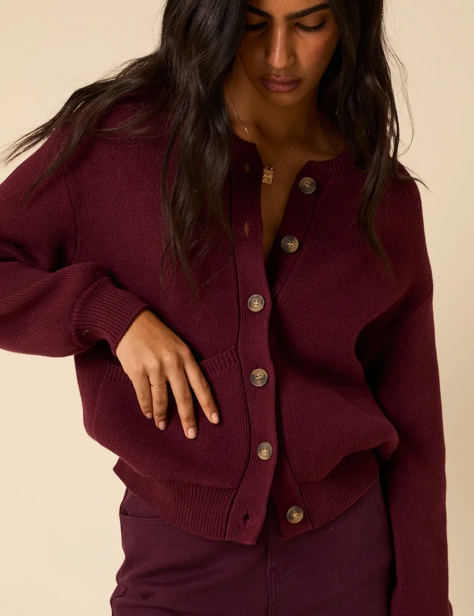 Burgundy Knitted Cardigan sold by Nobody's Child product image thumbnail 3