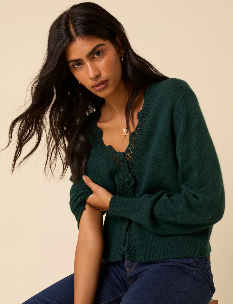 Green Crochet Trim V-Neck Cardigan sold by Nobody's Child product image thumbnail 4
