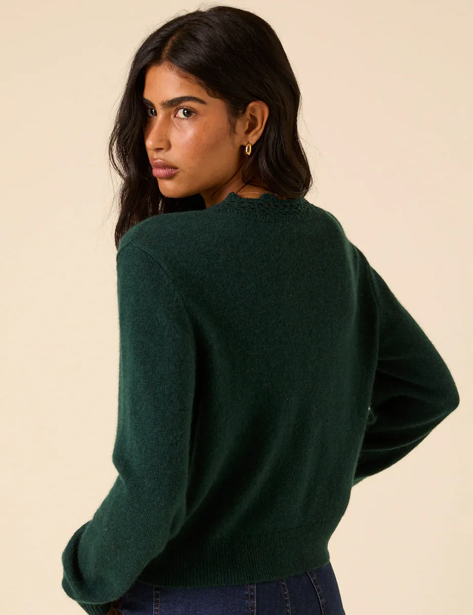 Green Crochet Trim V-Neck Cardigan sold by Nobody's Child product image thumbnail 5