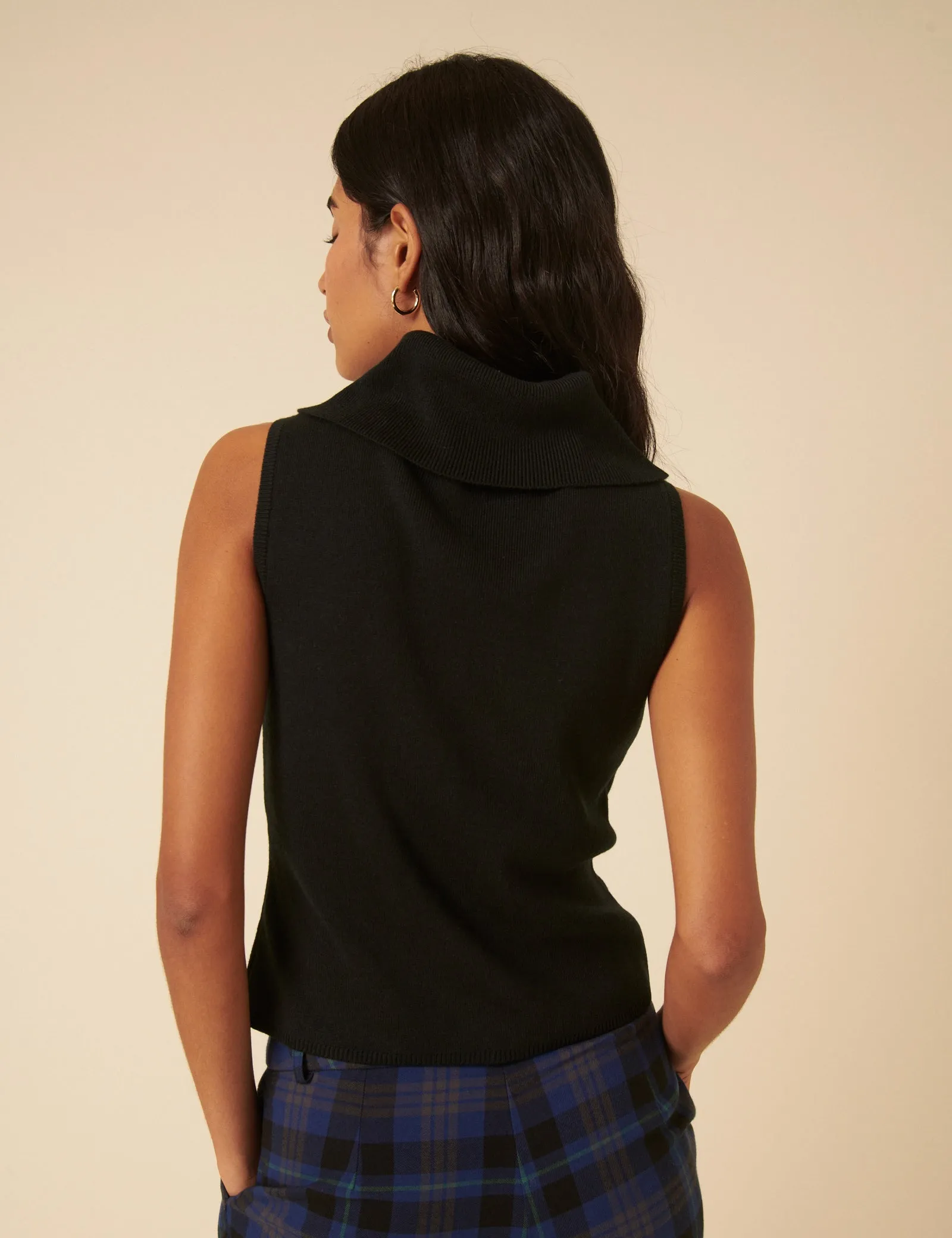 Black Ribbed Knitted Roll Neck Vest Top sold by Nobody's Child product image thumbnail 5