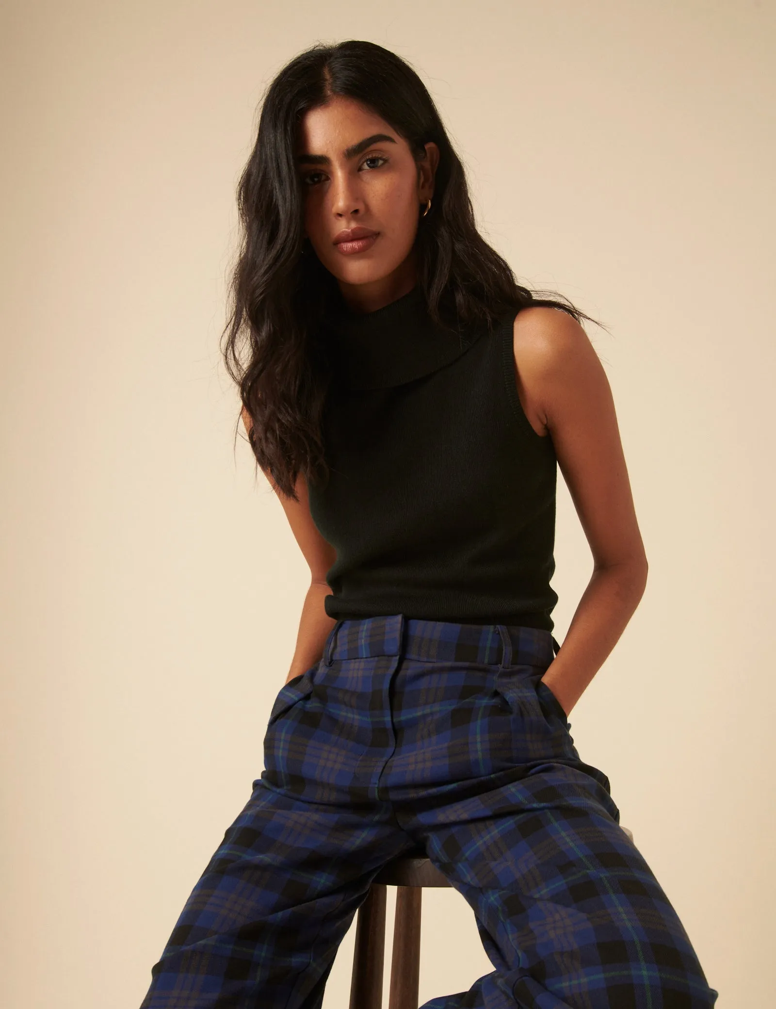 Black Ribbed Knitted Roll Neck Vest Top sold by Nobody's Child product image thumbnail 4