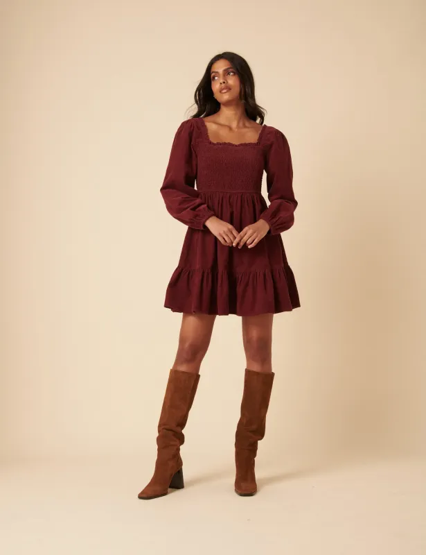 Red Balloon Sleeve Cord Tiered Elsa Mini Dress sold by Nobody's Child