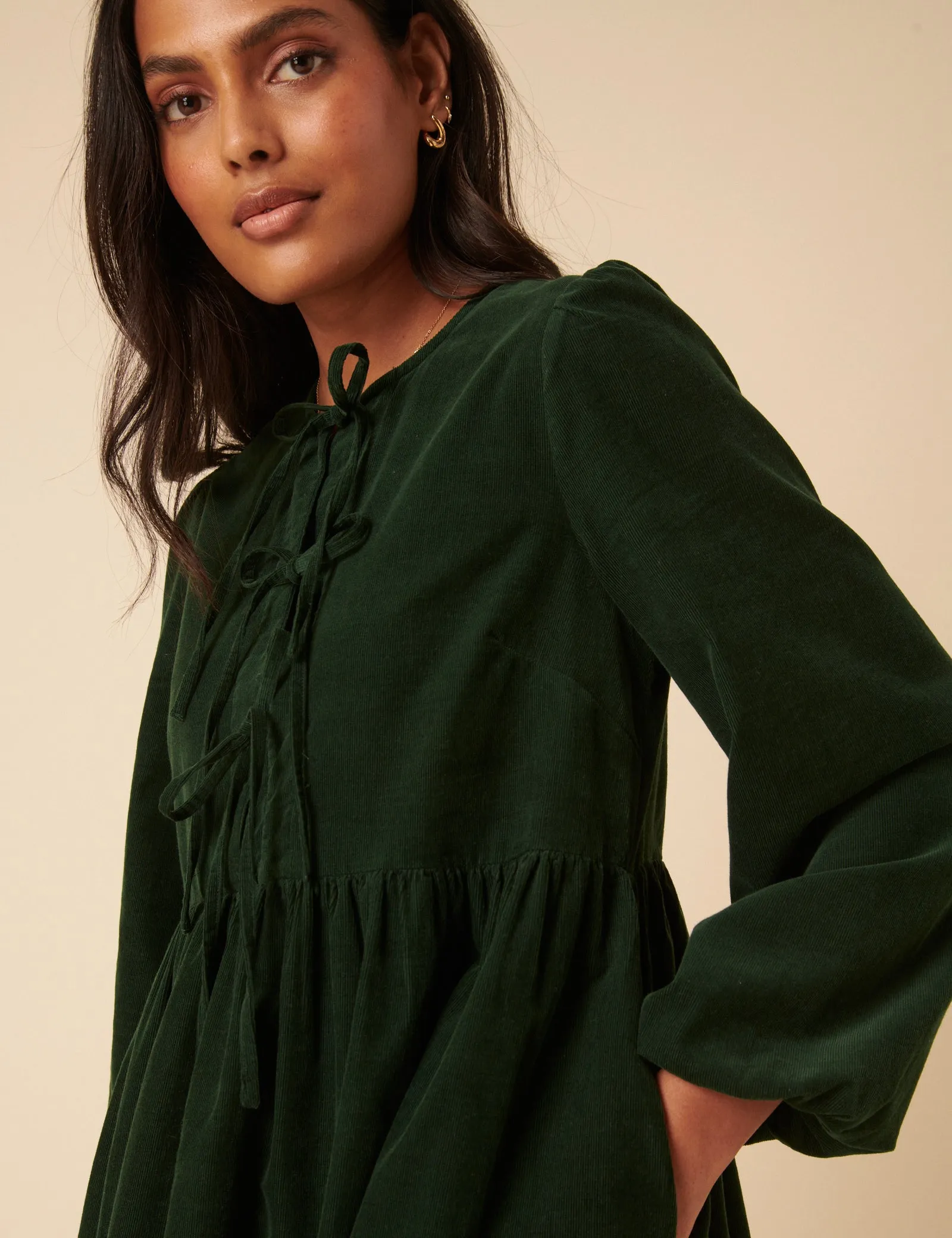 Green Embroidered Tie-front Cord Eden Mini Dress sold by Nobody's Child product image thumbnail 4